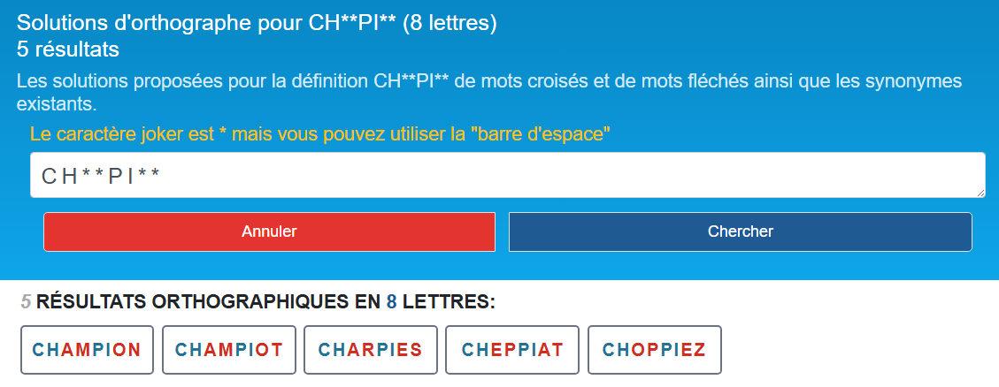 Recherche par lettres