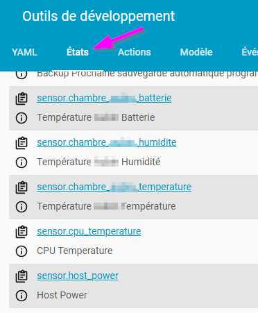 Liste des états disponibles