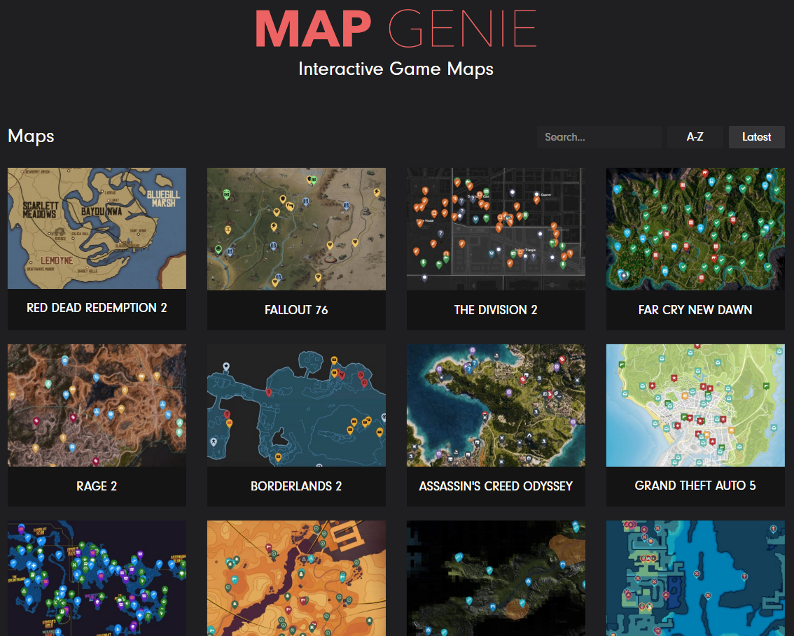 Capture d’écran du site Map Genie