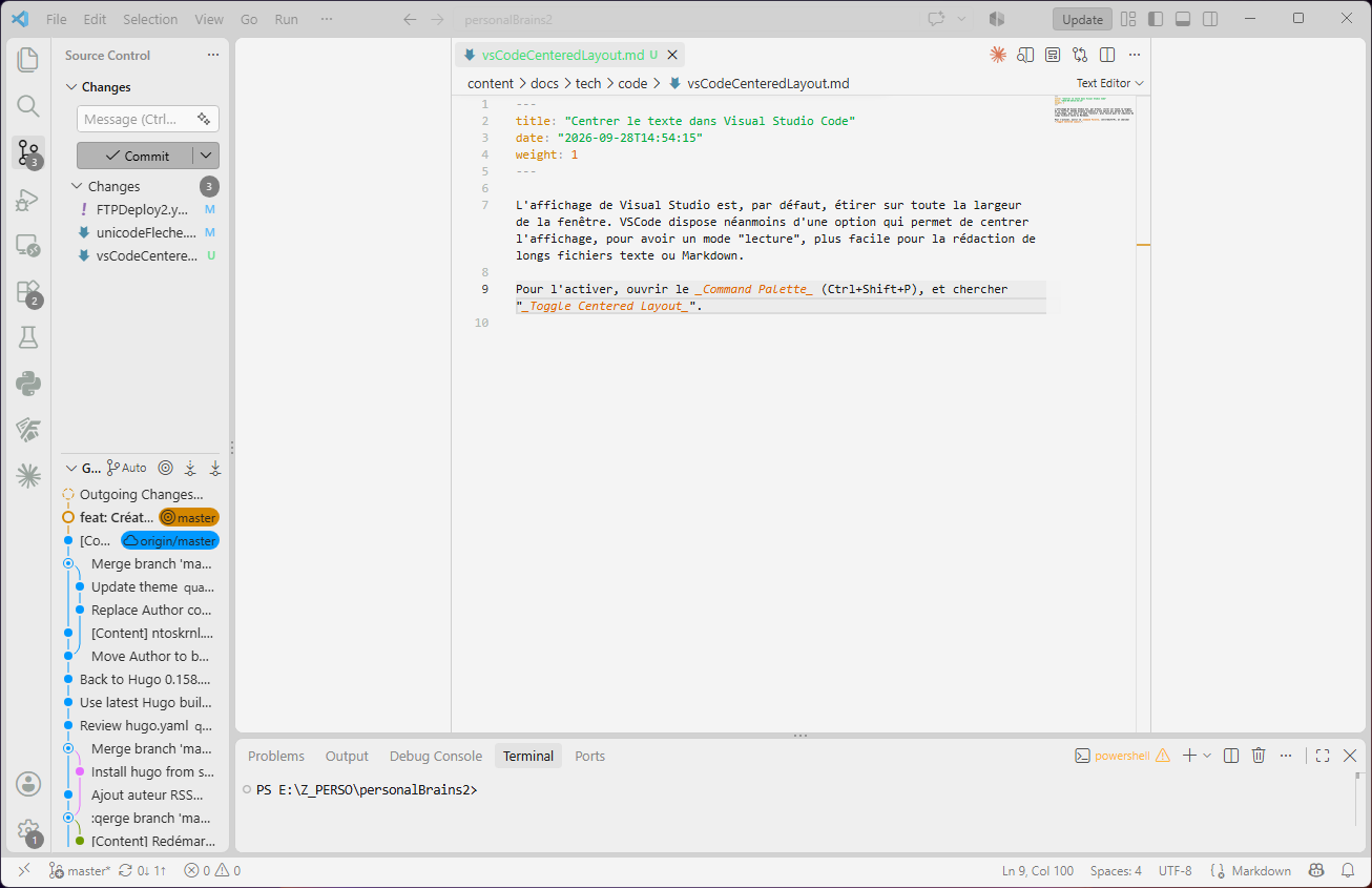 Layout VSCode centré